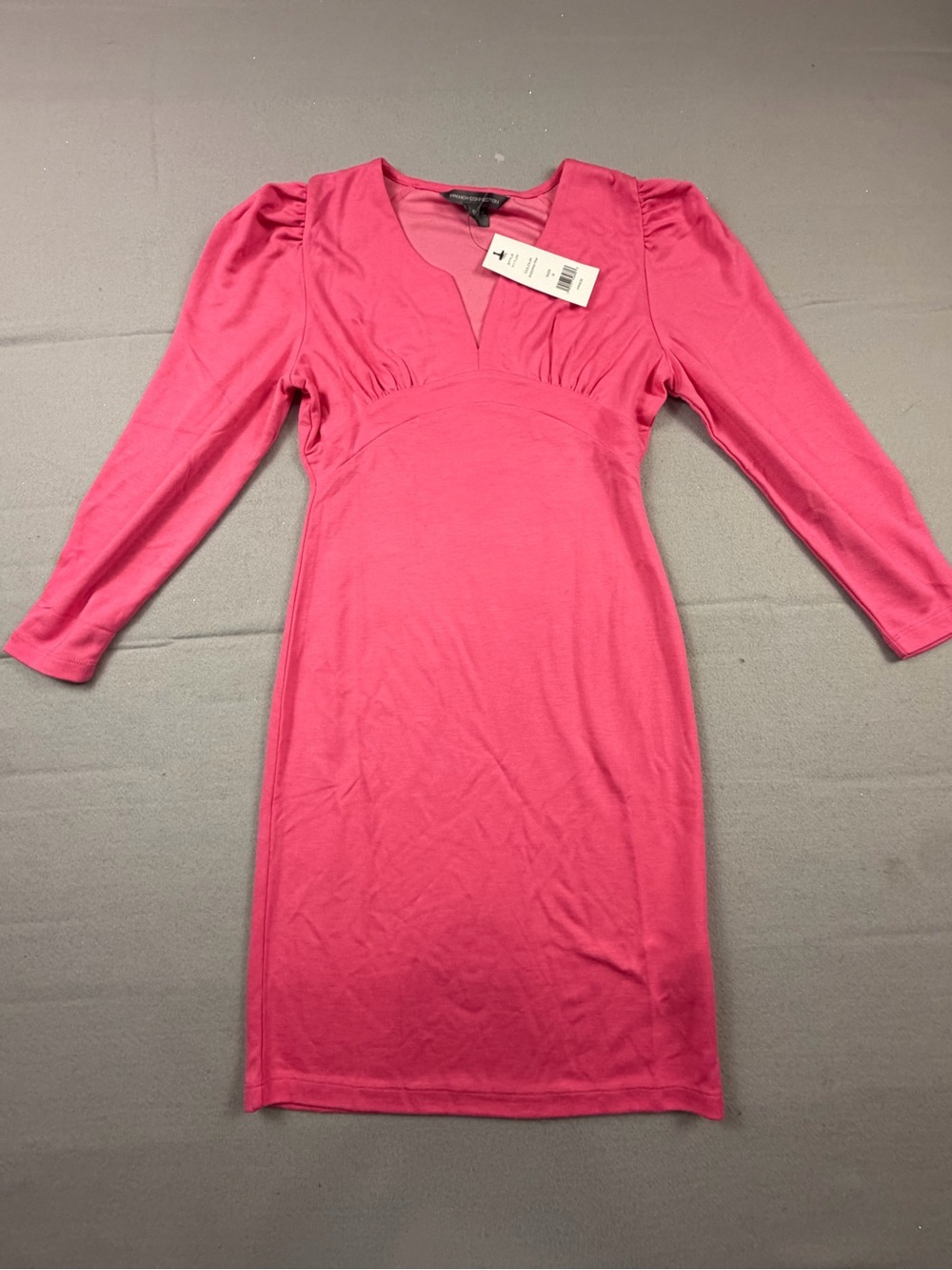 French Connection Hot Pink V‑Neck Long Sleeve Midi Dress